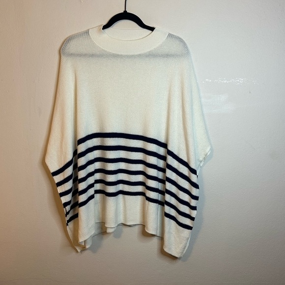 J. Crew Factory Navy and Ivory Striped Poncho - Picture 2 of 9